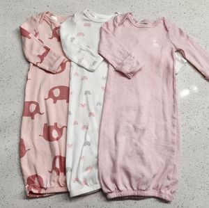 Carter's 0-3 month baby girl sleeper night gown 3 pack rainbow elephant bunny